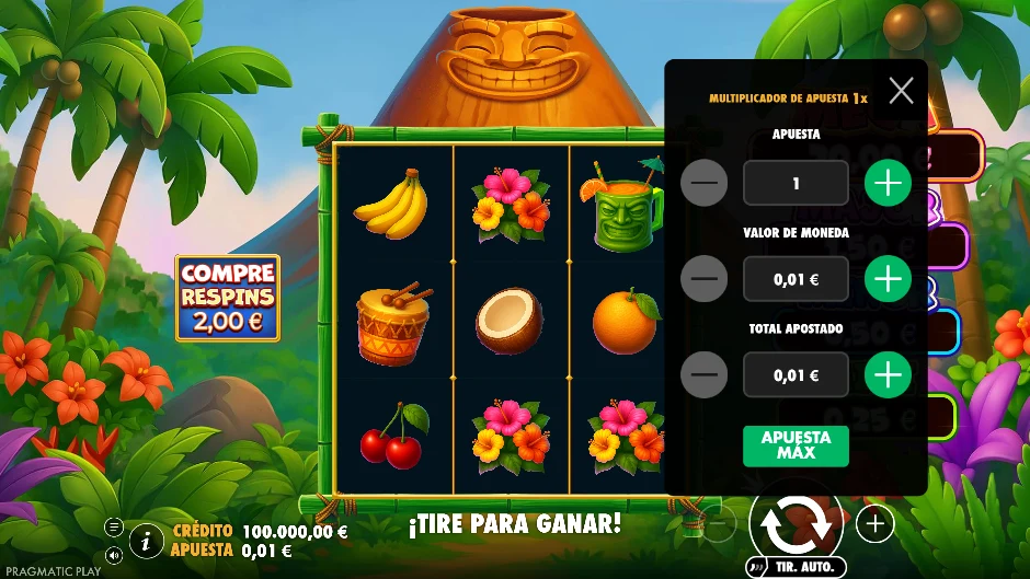 Super Tiki Strike — menú de apuesta